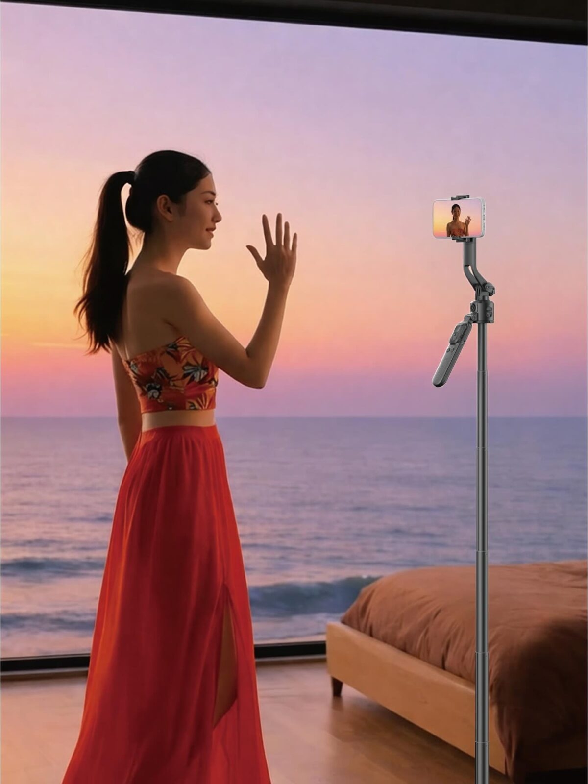 XO SS28 AI Intelligent Face Tracking Balance Steady Shot Live Stands Jumping Pole Selfie Stick black