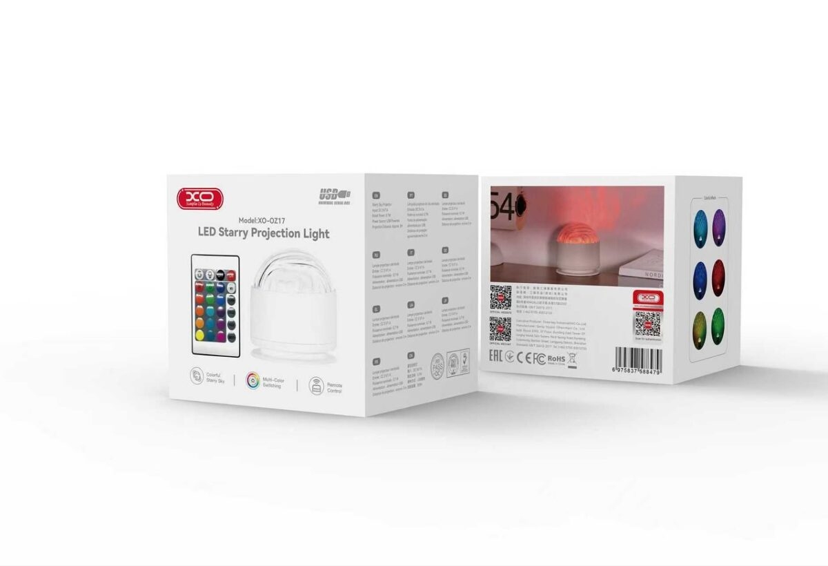 XO OZ17 USB-powered 16-colour projector lamp Aurora + Water Ripple dual-shade design White (with rem