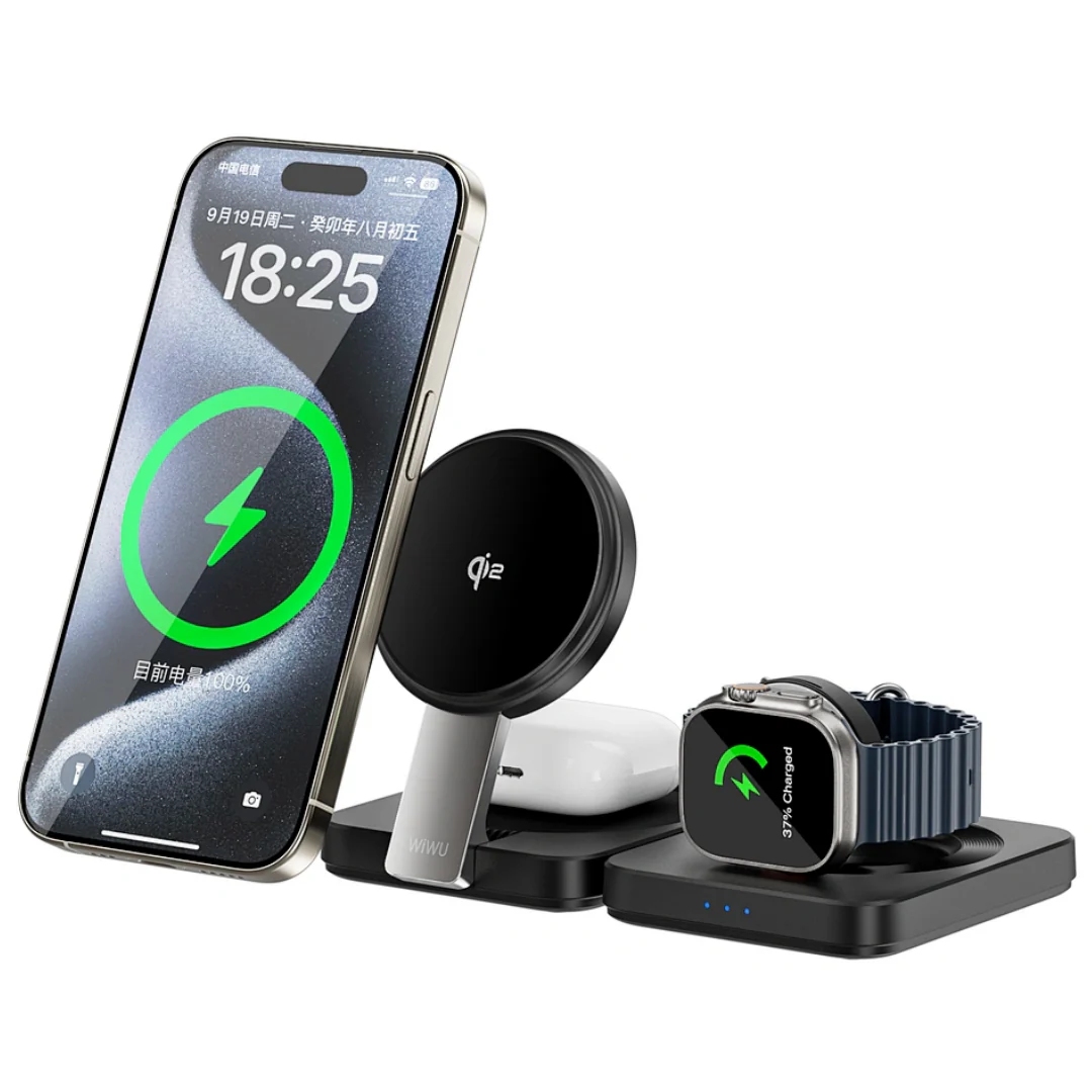 WIWU Qi2.0 3 in 1 Folding Wireless Charger Wi-W028 Black