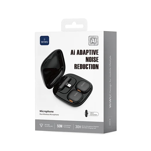 Wiwu Wi-WM006 Duo Wireless Microphone AI Adaptive Noise Reduction Black