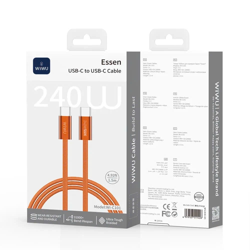 Wiwu Essen 240W Usb-C to Usb-C Cable Wi-C101 Orange