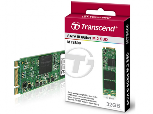 M.2 SATA SSD  32GB  Transcend  TS32GMTS800S [80mm, R/W:500/450MB/s, 70K/75K IOPS, SM2246EN, MLC]