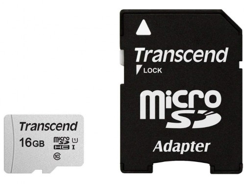 .16GB MicroSD (Class 10) UHS-I (U1),+SD adapter Transcend 'TS16GUSD300S-A' (R/W:95/45MB/s)