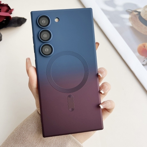 Samsung S25+ 5G ENKAY Hat-Prince MagSafe Rainbow Gradient Silicone Husa with Lens Film (Dark Blue)