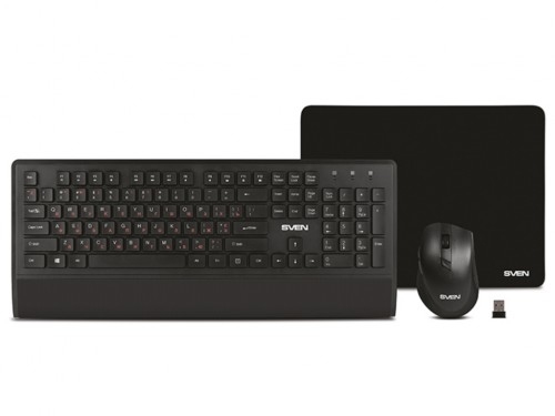 'Wireless Keyboard & Mouse & Mouse Pad SVEN KB-C3800W, Multimedia, Palm rest,2.4Ghz, 1xAA/1xAA, Blac