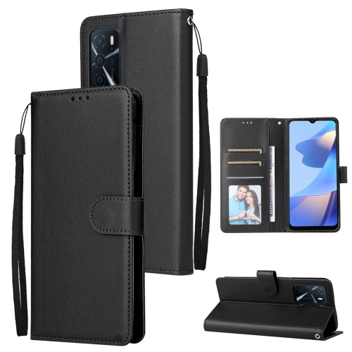 Oppo A16 3 Card Slots Multifunctional Piele Husa (Black)