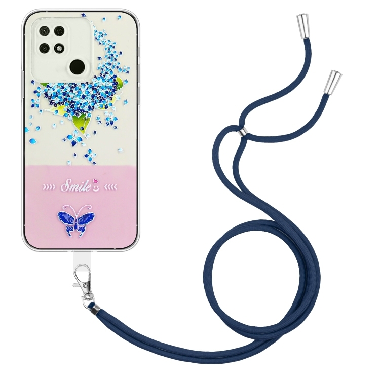 Husa p/u Xiaomi Redmi 10A/9C Bronzing Butterfly Flower  with Lanyard(Hydrangea)