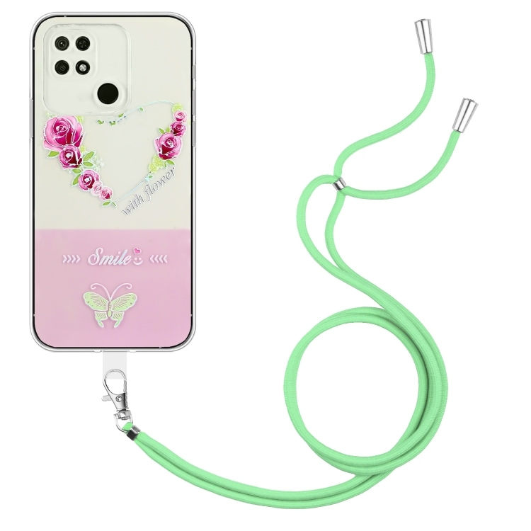 Husa p/u Xiaomi Redmi 10A/9C Bronzing Butterfly Flower  with Lanyard(Rose Heart)