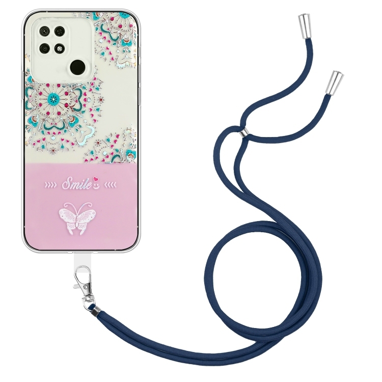 Husa p/u Xiaomi Redmi 10A/9C Bronzing Butterfly Flower  with Lanyard(Peacock Flower)