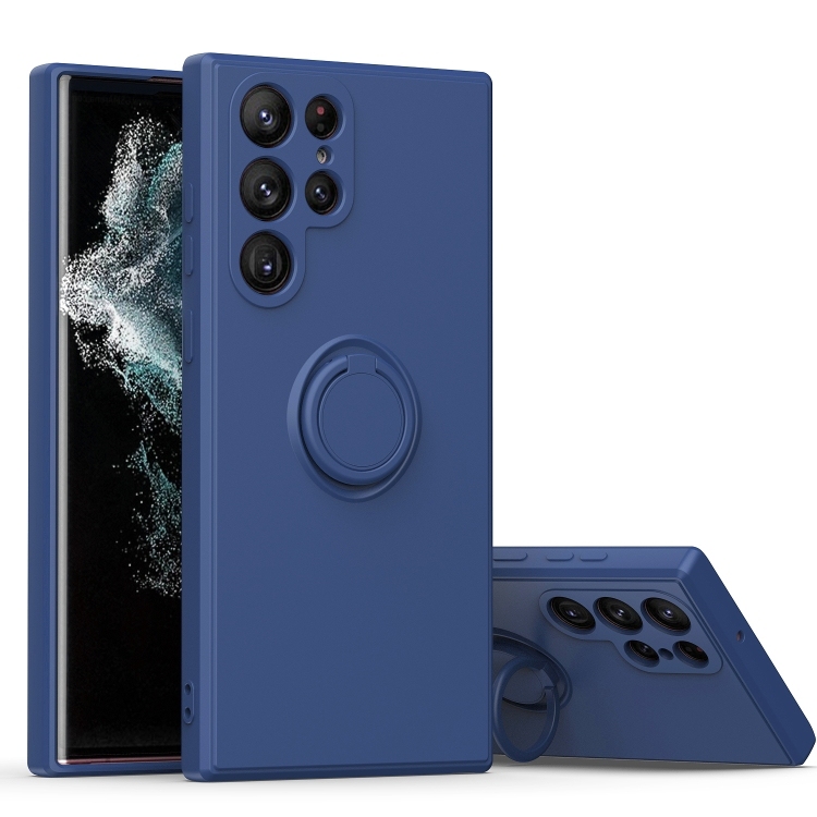 Samsung S23 ultra 5G Ring Kickstand TPU Silicone Husa (Dark Blue)