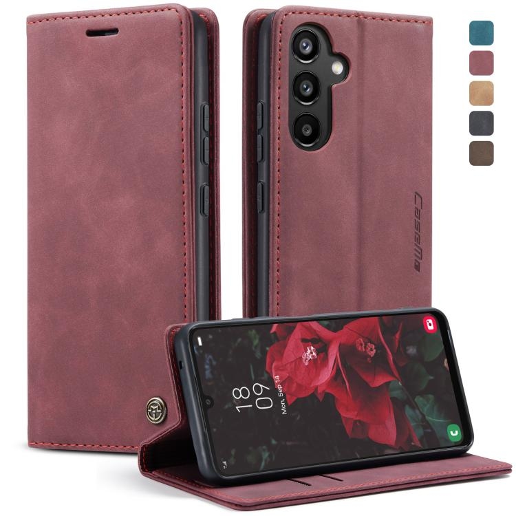 Samsung A34 5G HusaMe 013 Multifunctional Carte Piele Phone Husa(Wine Red)