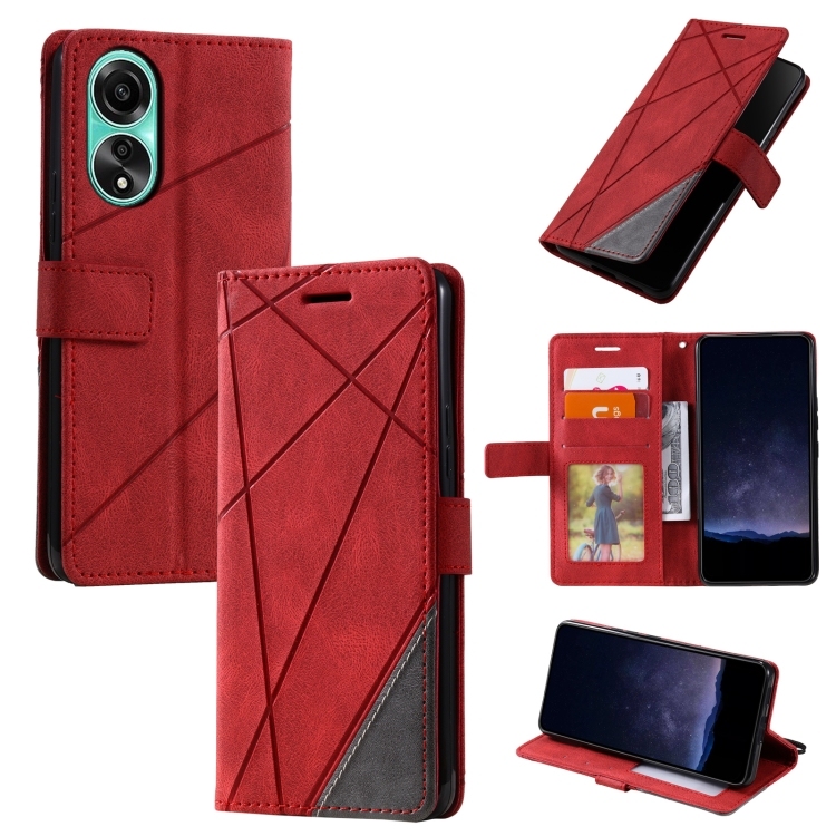 OPPO A78 4G Skin Feel Splicing Piele Phone Husa (Red)