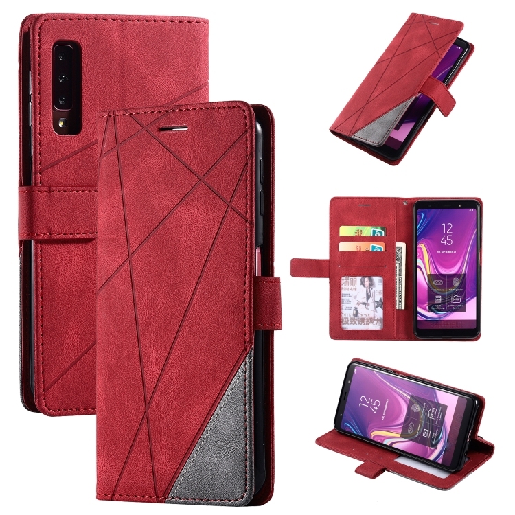 Samsung Galaxy A7 (2018) Skin Feel Splicing Horizontal Carte Piele Husa (Red)