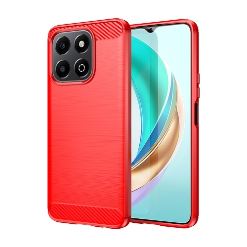 Honor X6b Brushed Texture Carbon Fiber TPU Phone Husa (Red)