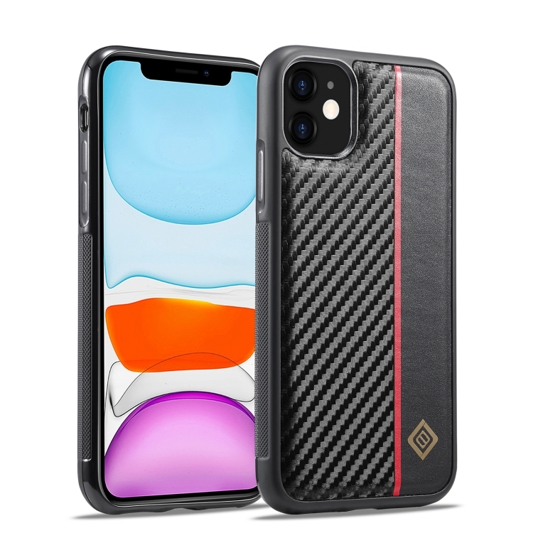 iPhone 11 LC.IMEEKE 3 in 1 Carbon Fiber Texture Shockproof Phone Husa(Black)