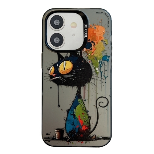 iPhone 11 Animal Pattern Oil Painting Series PC + TPU Husa (Black Cat)