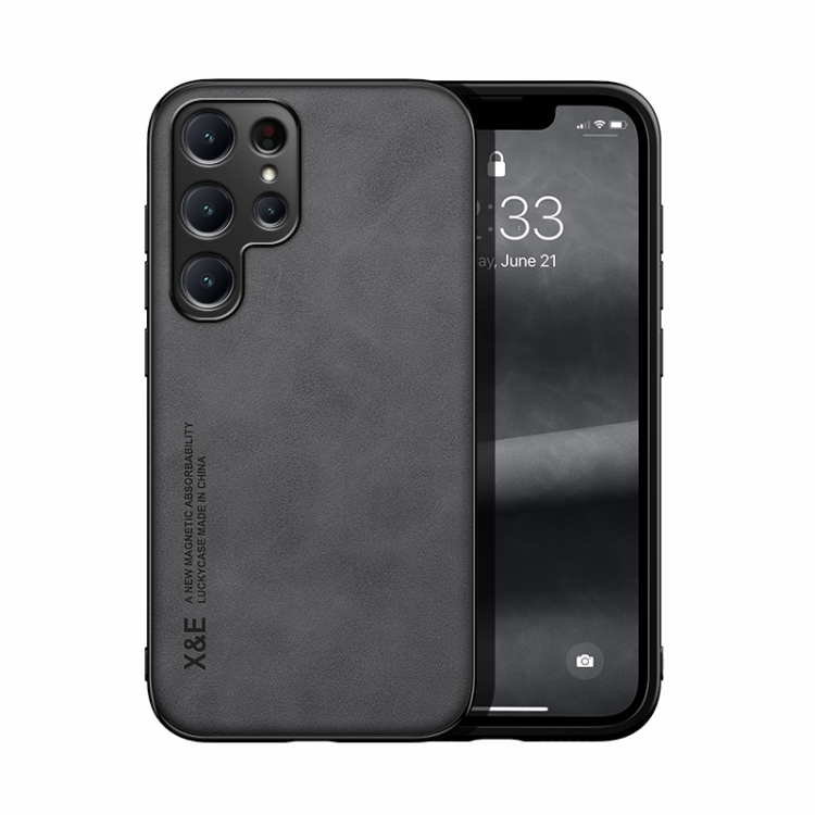 Samsung S24 Ultra 5G Skin Feel Magnetic Piele Back Husa (Dark Grey)