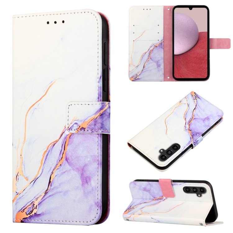 Samsung A15 PT003 Marble Pattern Carte Leather Phone husa(White Purple LS006)
