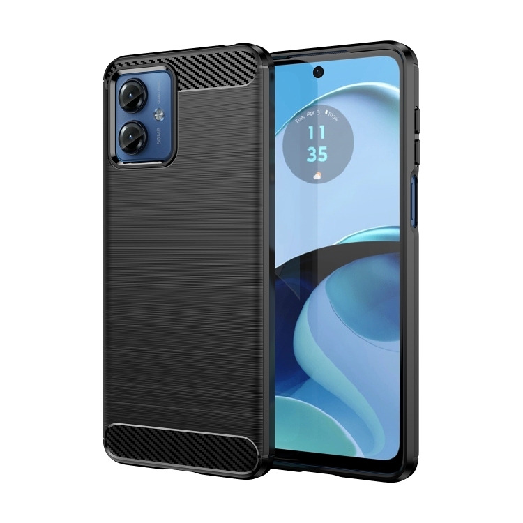 Motorola Moto G14 Brushed Texture Carbon Fiber TPU Phone Husa (Black)