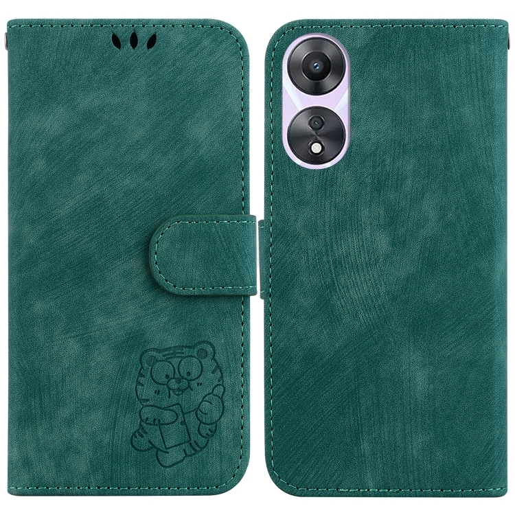 OPPO A58 4G Little Tiger Embossed Piele Phone Husa (Green)