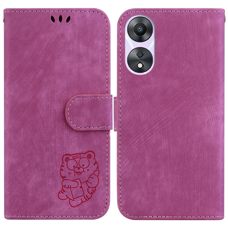 OPPO A58 4G Little Tiger Embossed Piele Phone Husa (Rose Red)