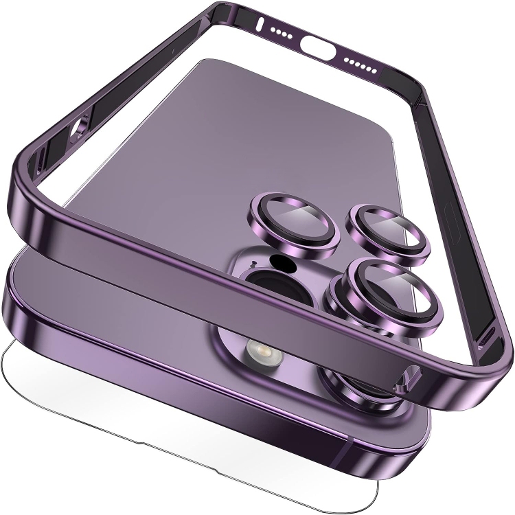 iPhone 14 Pro 3 in 1 Ultra-thin Metal Frame + Lens + Film Protection Set (Purple)