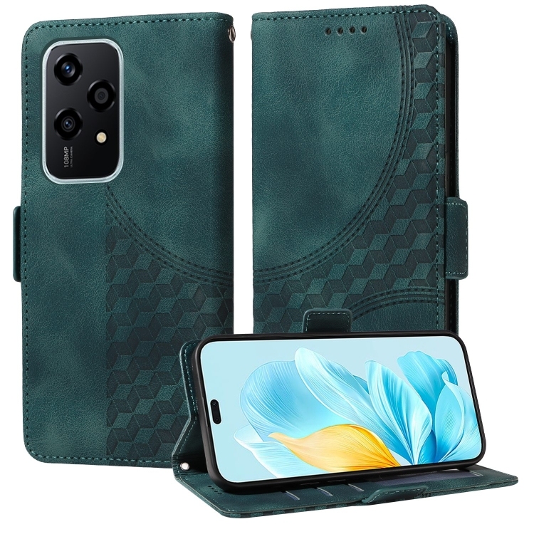 Honor 200 Lite 5G Global Embossed Rhombus Starry Piele Phone Husa (Green)