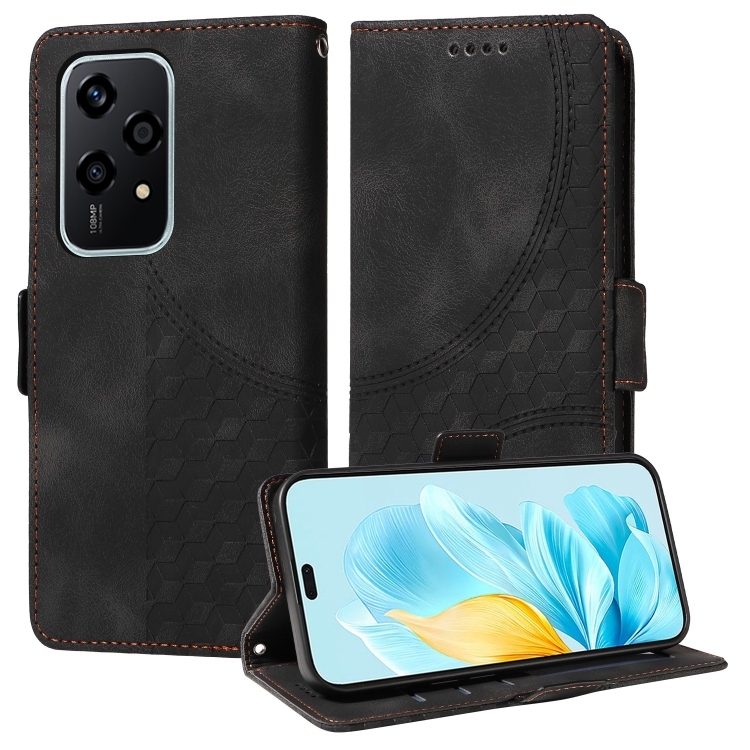 Honor 200 Lite 5G Global Embossed Rhombus Starry Piele Phone Husa (Black)