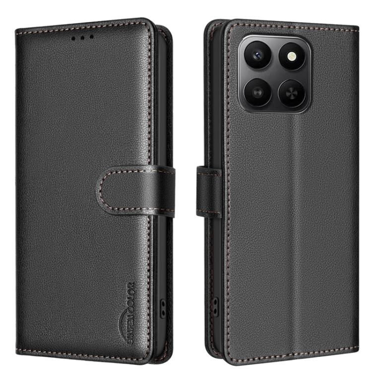 Honor X7d 5G Litchi Texture RFID Anti-theft Piele Phone Husa(Black)