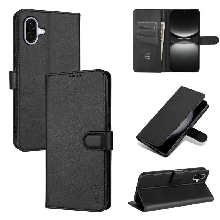 Samsung A07 4G AZNS Skin Feel Calf Texture Carte Piele Phone Husa (Black)