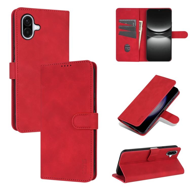 Samsung A07 4G AZNS Skin Feel Calf Texture Carte Piele Phone Husa (Red)