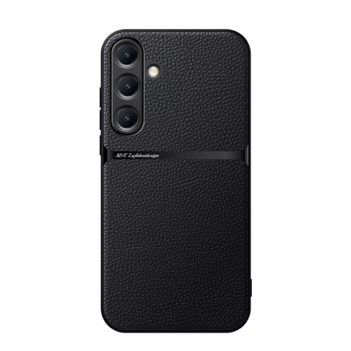 Samsung S25 5G Litchi Piele Magnetic Full Coverage Shockproof Husa (Black)