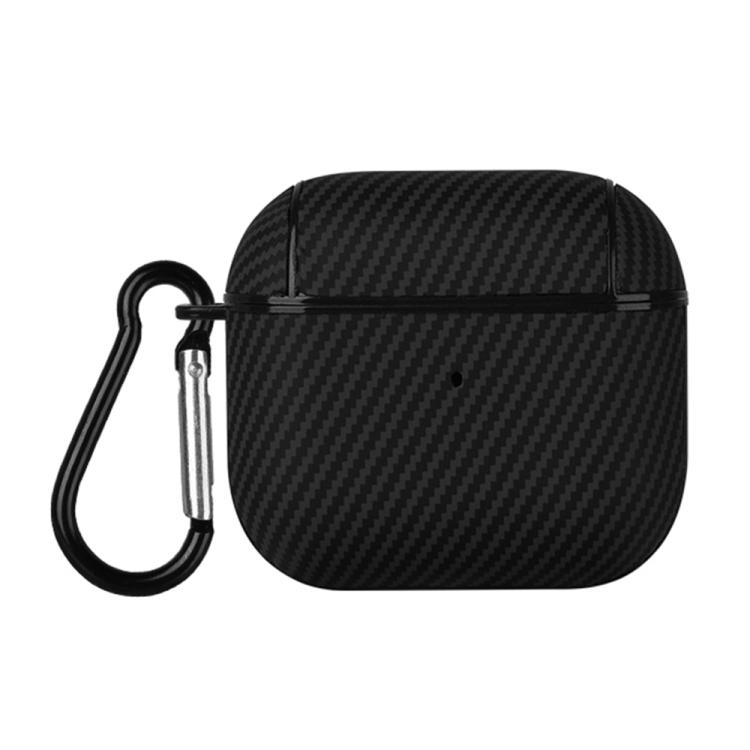 AirPods 4 Carbon Fibre Texture PU Earbuds Box PC Husa with Hook (Black)