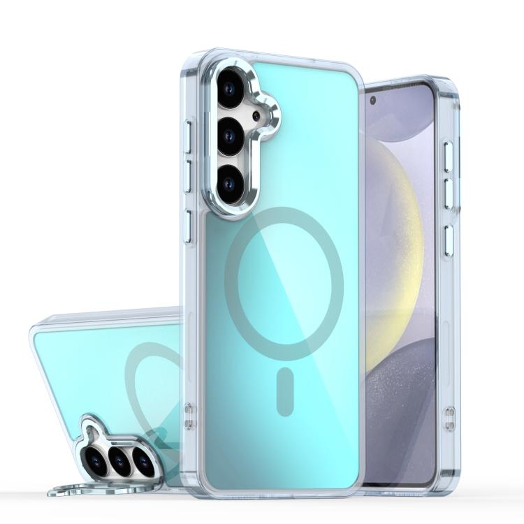 Samsung S26 5G Plating Gradient Discolor MagSafe Phone Husa with Holder(Blue)