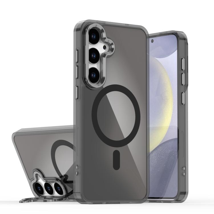 Samsung S26 5G Plating Gradient Discolor MagSafe Phone Husa with Holder(Black)