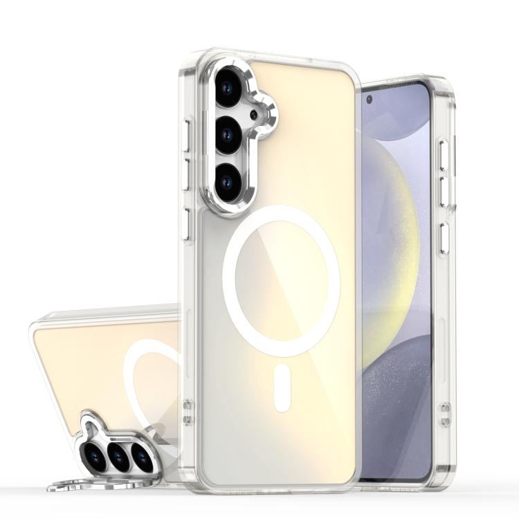 Samsung S26 5G Plating Gradient Discolor MagSafe Phone Husa with Holder(White)