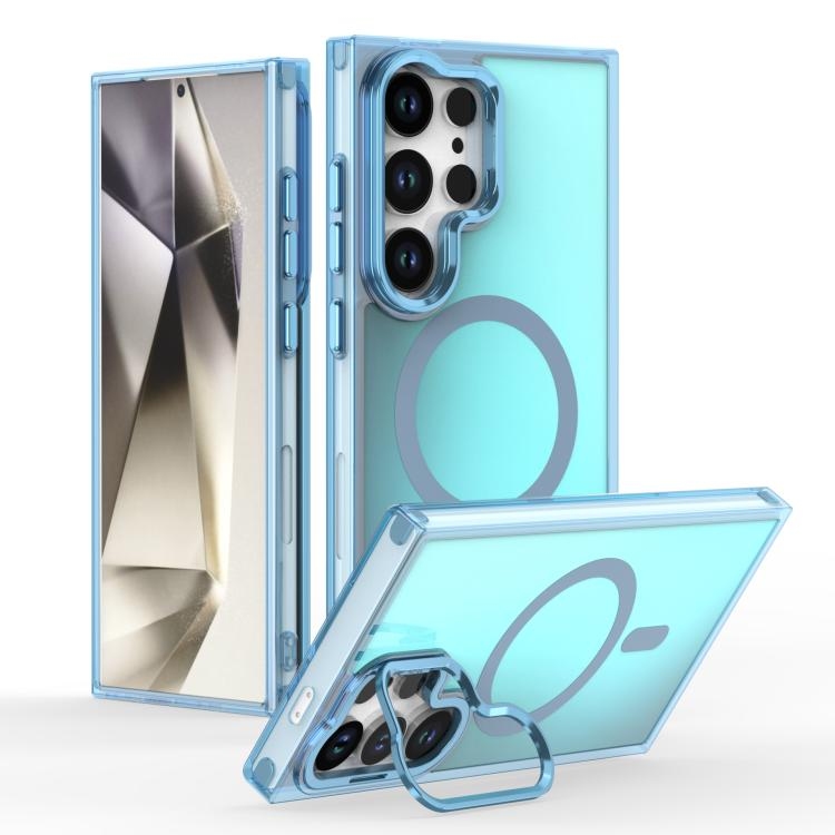 Samsung S26 Ultra 5G Plating Gradient Discolor MagSafe Phone Husa with Holder(Blue)