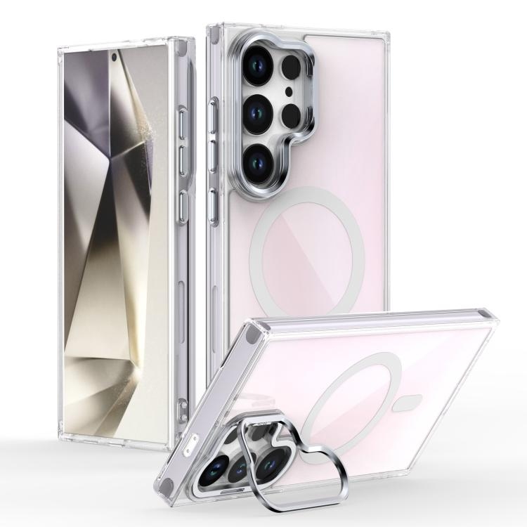 Samsung S26 Ultra 5G Plating Gradient Discolor MagSafe Phone Husa with Holder(White)