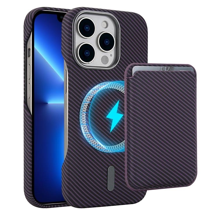 iPhone 13 Pro Max Carbon Fiber MagSafe Magnetic Card Holder Phone Husa (Purple)