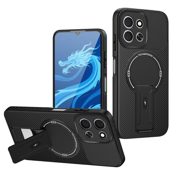 Redmi 15C 5G / 4G EU 173mm Carbon Fiber Texture MagSafe Phone Husa with Holder (Black)