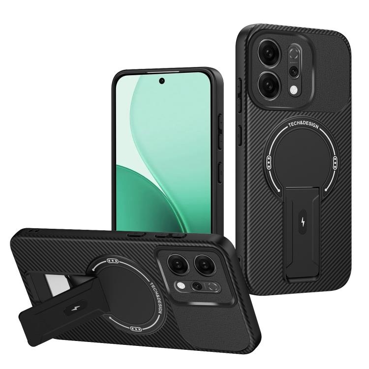 OPPO Reno14 5G Global Carbon Fiber Texture MagSafe Phone Husa with Holder(Black)