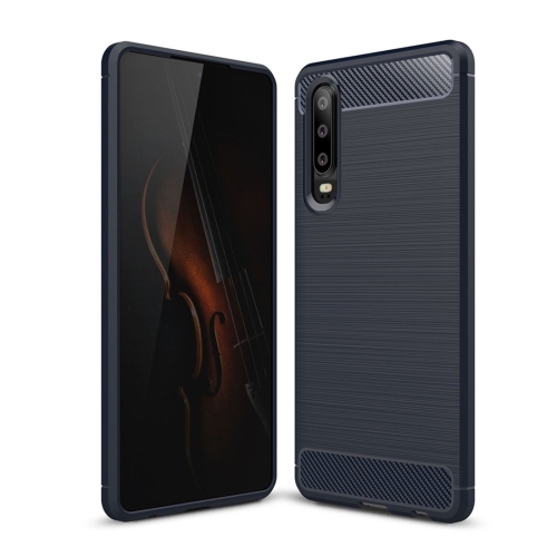Brushed Texture Carbon Fiber Shockproof TPU Husa Huawei P30 (Navy Blue)