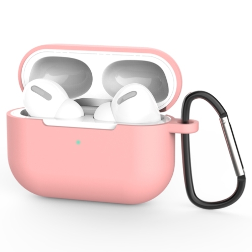 AirPods Pro Silicone Wireless Earphone Protective Husa Cover with Lanyard Hole & Carabiner (Pink)