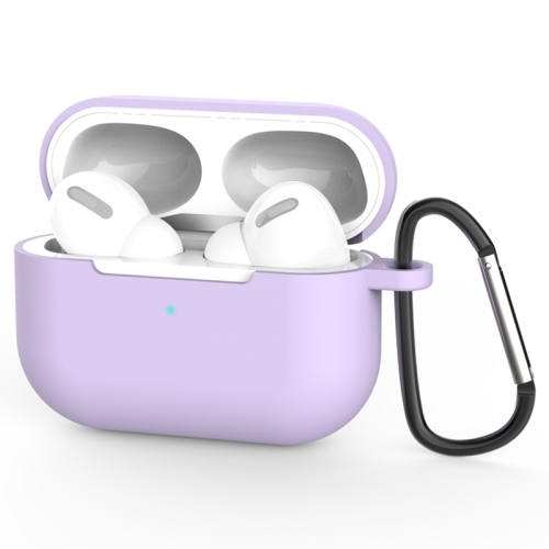 AirPods Pro Silicone Wireless Earphone Protective Husa Cover with Lanyard Hole & Carabiner (Purple)