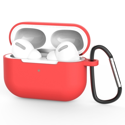 AirPods Pro Silicone Wireless Earphone Protective Husa Cover with Lanyard Hole & Carabiner (Red)