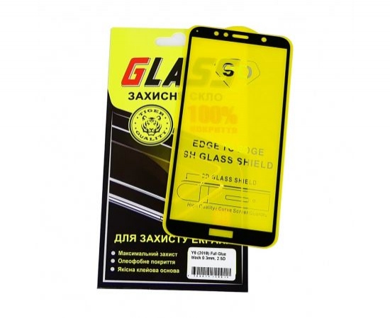 Защитное стекло для Huawei Y6 (2018) Full Glue (0.3 мм, 2.5D, чёрное)