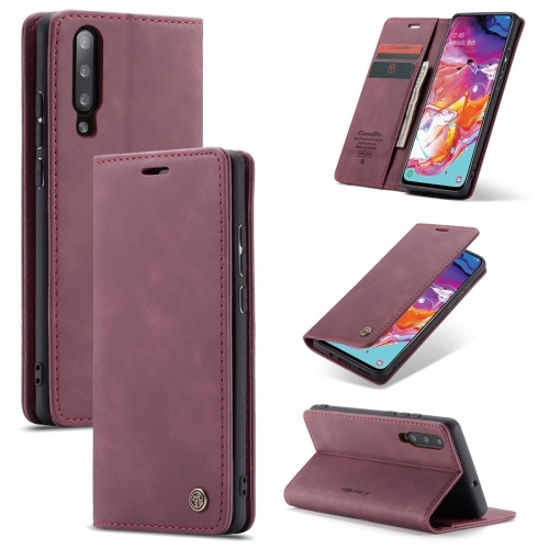 CaseMe-013 Multifunctional Retro Frosted CartePiele Husa Extra Galaxy A70 (Wine Red)