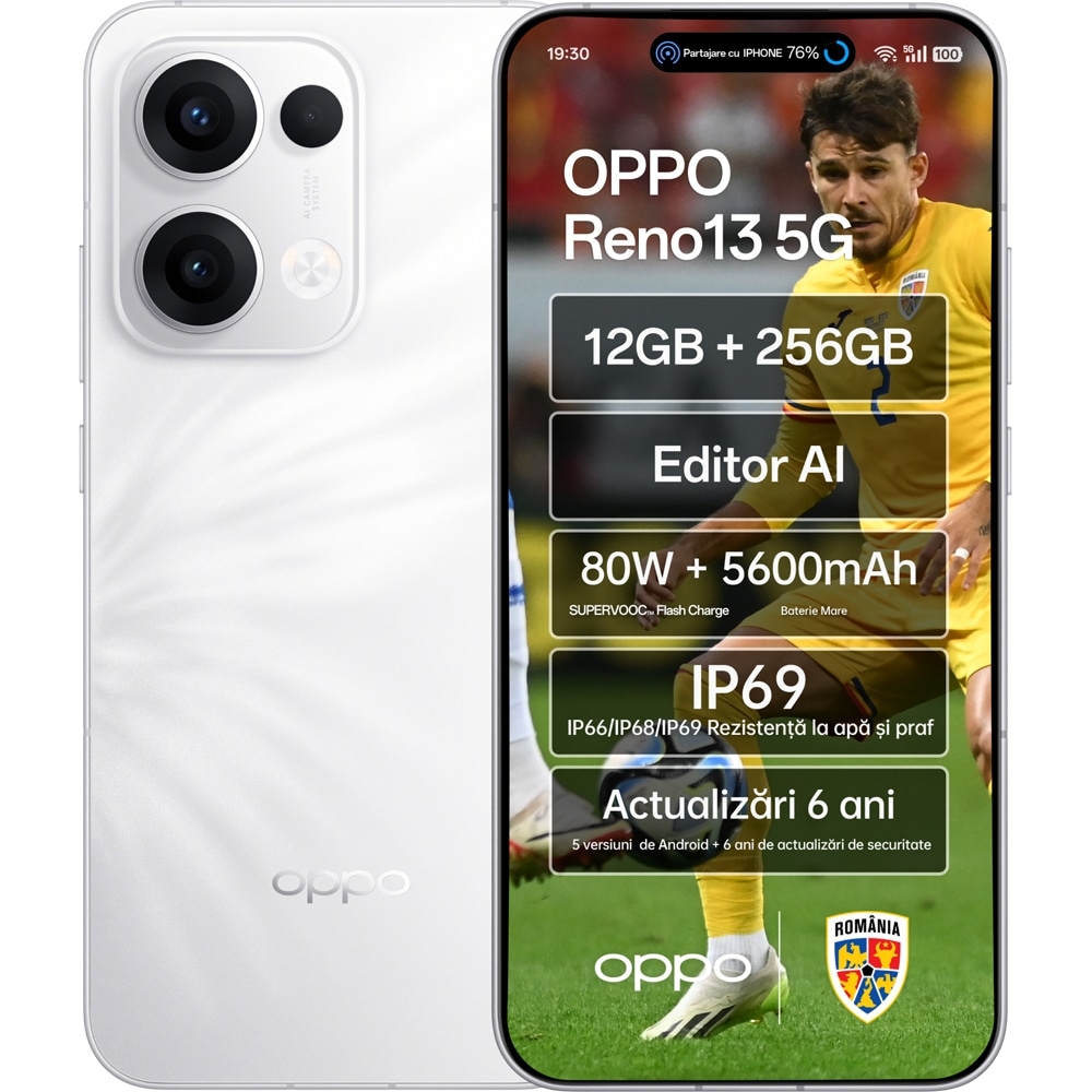 OPPO Reno13 5G, 256GB, 12GB RAM, Dual SIM, Plume White