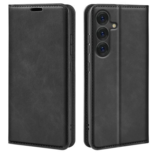 Samsung S25 5G Carte Retro-skin Magnetic Suction Piele Husa (Black)