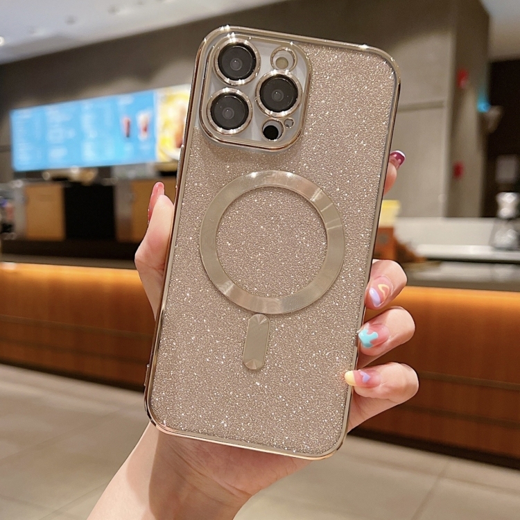 iPhone 14 Pro Max MagSafe Glitter Electroplating TPU Husa (Gold)